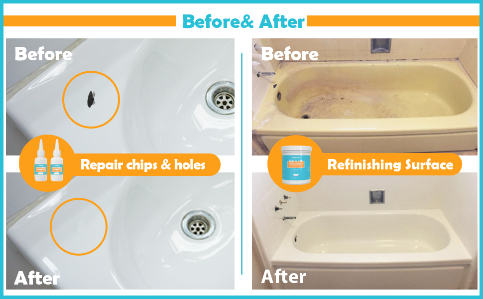 tub tile refinishing bathtub repair porcelain sink Chips crack hole DIY Bathroom Kitchen 